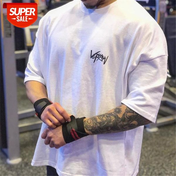 

2020 new brand gyms sports t shirt men cotton short sleeve running t-shirts men workout training tees fitness men t-shirts #5s6w, White;black
