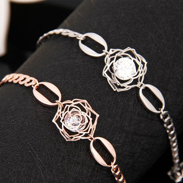 

charm bracelets wholesale pretty flower rosegold-color girl hand bangle austrian crystal women jewelry, Golden;silver