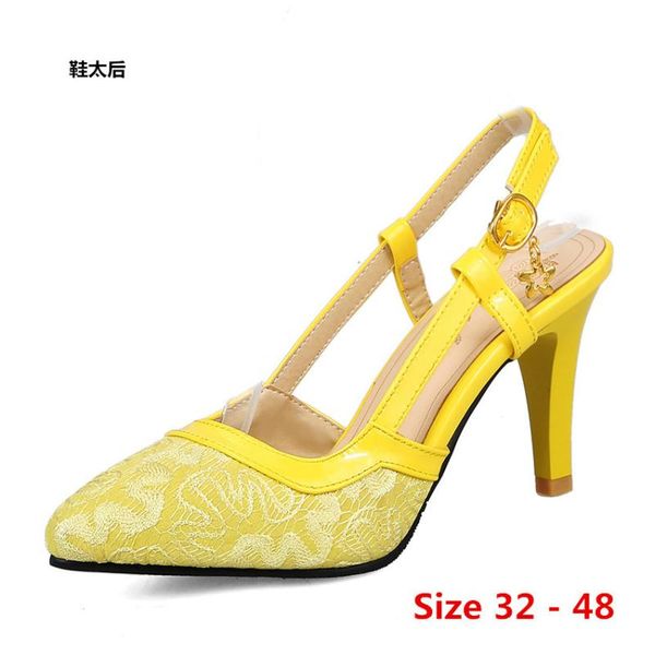 

dress shoes slingbacks pumps stiletto party wedding high heels women's mesh heel ankle strap woman small big size 32 - 48, Black