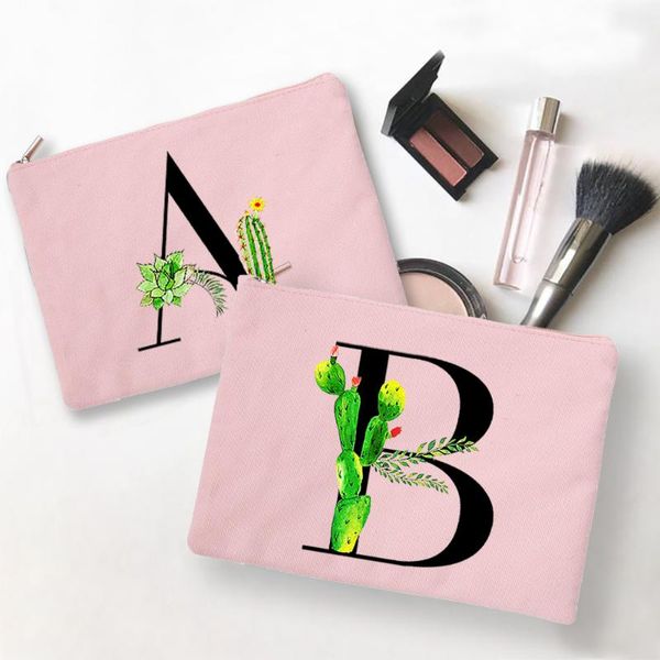

cosmetic bags & cases 26 alphabet cactus women pink canvas makeup purse fashion zipper storage handbag green plant printed gifts