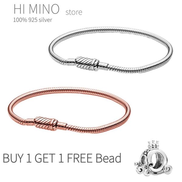 

100% 925 sterling silver ladies fit original pando charm hand snake bracelet classic diy jewelry, Golden;silver