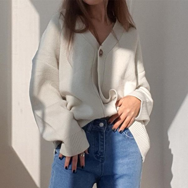 

women's knits & tees 2021 winter spring sweaters v-neck buttons cardigans oversized fashionable korean lady knitwears, White
