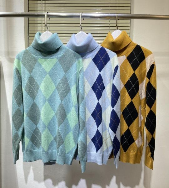 

2021 new ladies fashion long-sleeved casual color matching check high neck cashmere sweater 0109, White;black