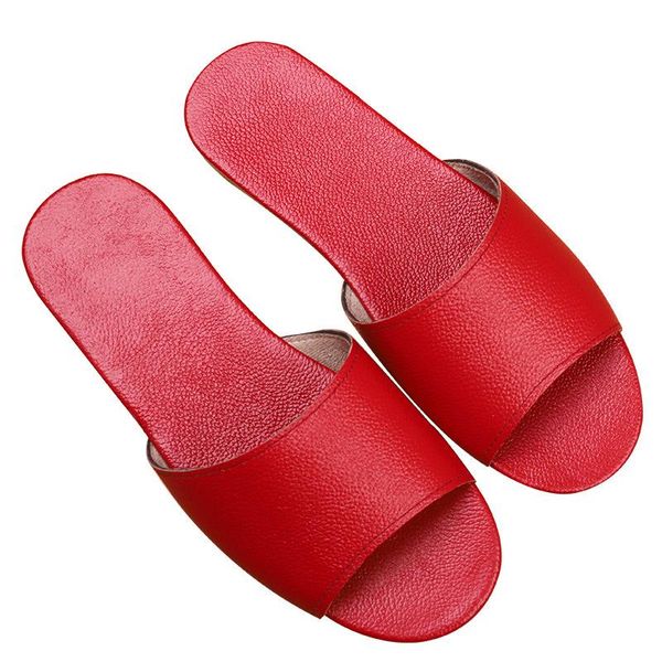 

slippers light luxury genuine cow leather women's non-slip men shoes cowhide insole breathable soft sole summer couple sandals, Black