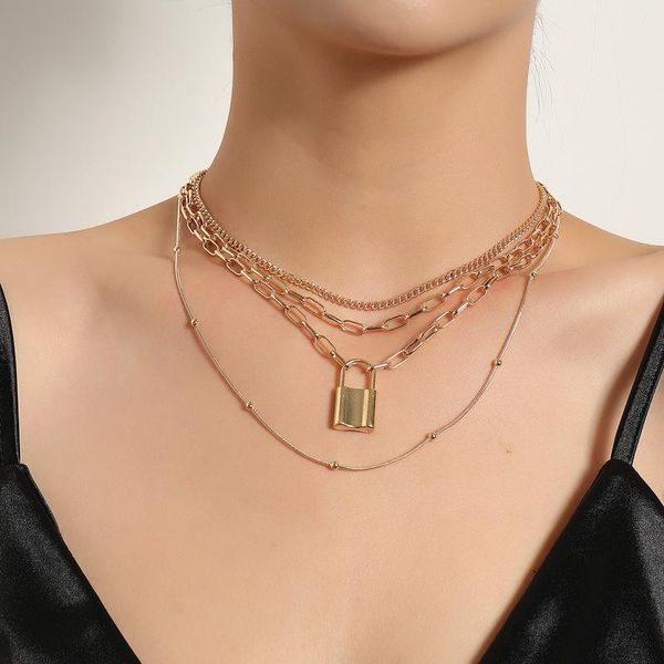 

pendant necklaces vintage punk choker lock chain necklace for women girl gold silver color collar wedding party fashion jewelry gift
