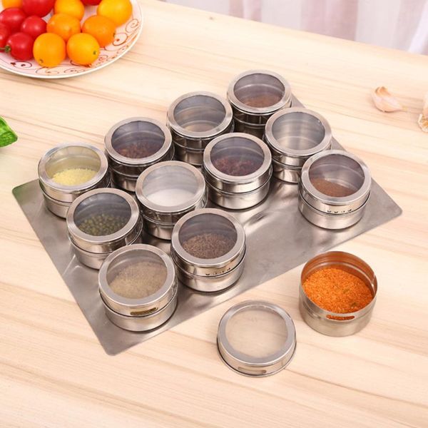 

6pcs visible spice storage bottles stainless steel condiment storage box dustproof seasonings container organizer spice tool box