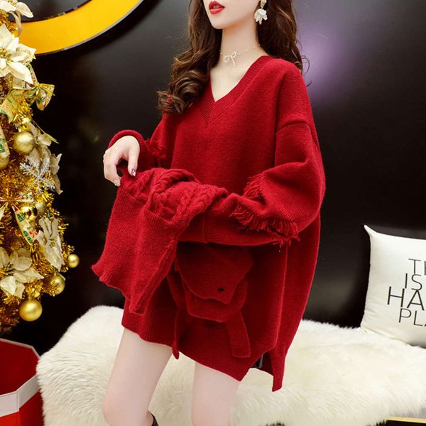

fashion 2-piece new turtleneck spring women's 2021 small height gentle western style age reducing red suit luxury, White;black