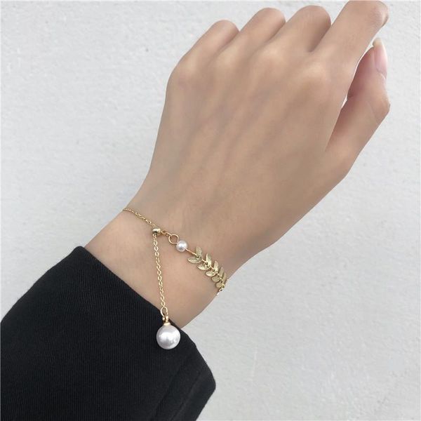 

link, chain wheat ear leaves women bracelet simple charms bracelets fashion couples jewelry hand made gold color classic alloy bransoletka, Black