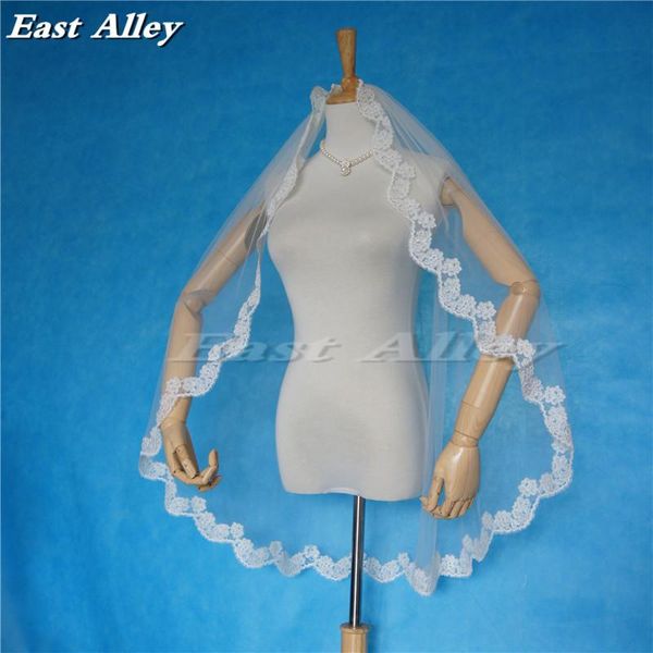 

bridal veils simple 1 layer wedding veil fingertip ivory 2021 soft scalloped lace trim high quality, Black