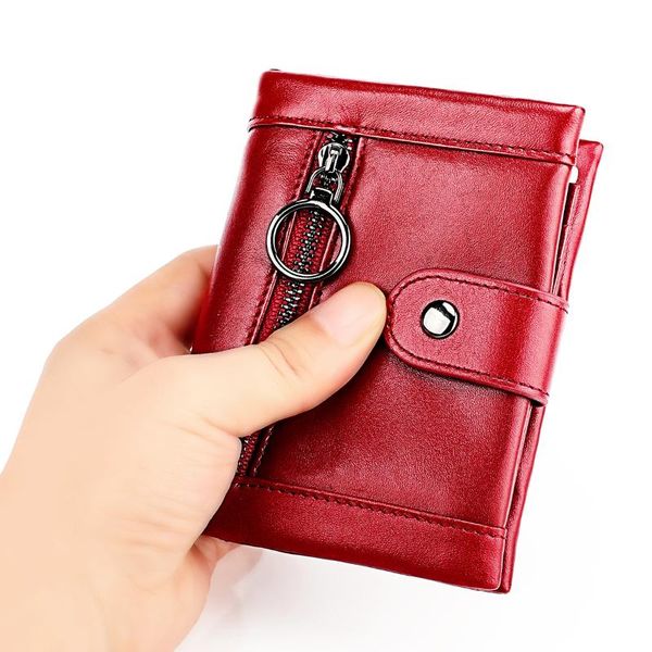 

wallets 2021 rfid anti-theft brush wallet multi-card oil wax leather men's genuine coin purse for men and women, Red;black