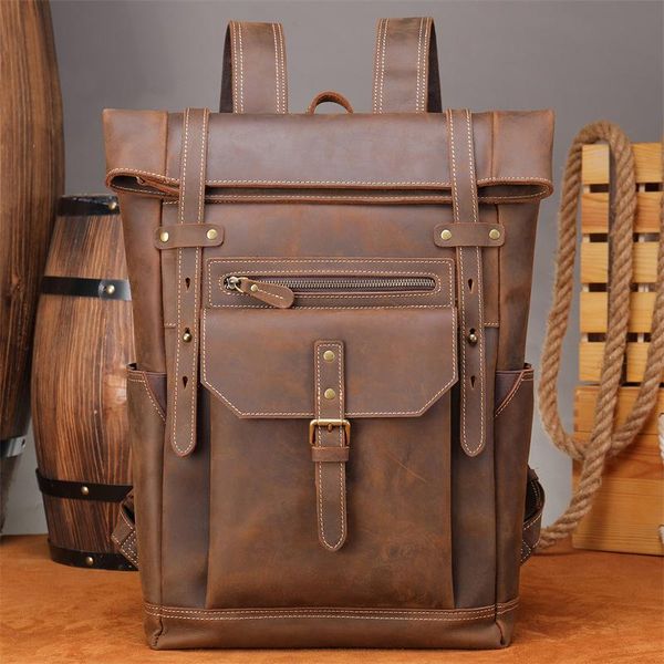 

backpack luufan retro men's leather large capacity 16 inch computer bag travel