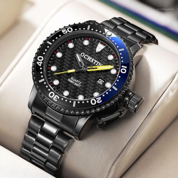 

wristwatches 2021 ochstin watches mens quartz luminous watch for men black business date dial casual fashion clock male gif, Slivery;brown