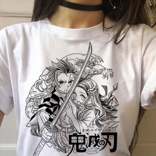 

new slayer tshirt graphic print streetwear punk kimetsu no yaiba t shirt clothes japanese anime funny women t shirt, White