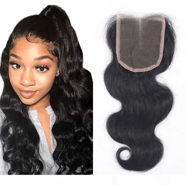 

peruvian human hair lace closure 4x4 natural color body wave virgin hair closures with baby hair, Black;brown
