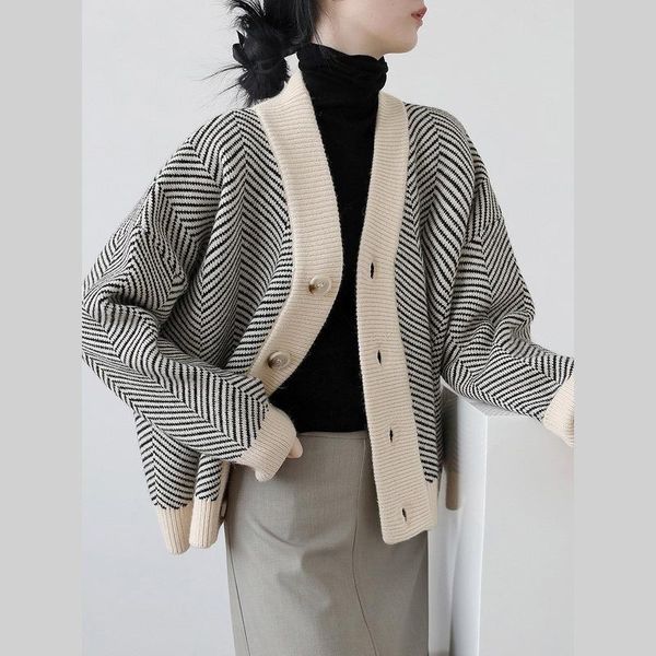 

women's knits & tees spring and autumn fashion v-neck knitted cardigans sweaters loose oversized for women, White