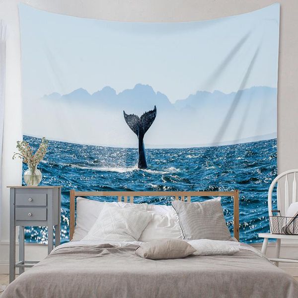 

tapestries 1pcs blue whale tapestry marine life sea animals art wall hanging for living room bedroom home dorm decor