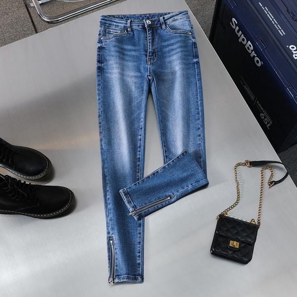 

women's jeans zohoha 2021 fashion women high waist slim stretch split pencil pants, Blue