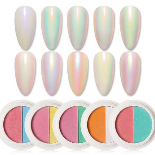 

nail glitter 1 box tow color auroras powder sparkly chrome pigment dust manicuring art decorations, Silver;gold