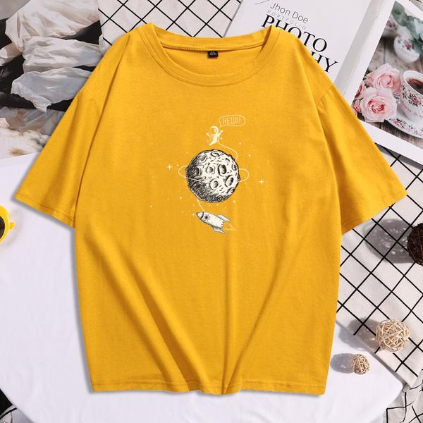 

women's t-shirt astronaut spaceship r surface printing tshirts short sleeved fashion soft t shirts round neck t-shirts, White