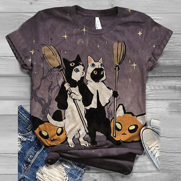 

double dog animal print round neck short sleeve female fat  large t-shirt female, White