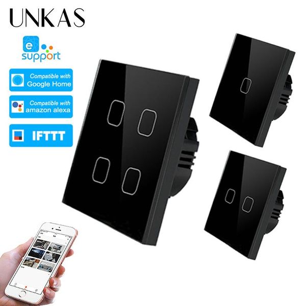 

smart home control unkas ewelink ,luxury crystal glass 4 gang 1 way wireless wifi eu standard touch switch wall light