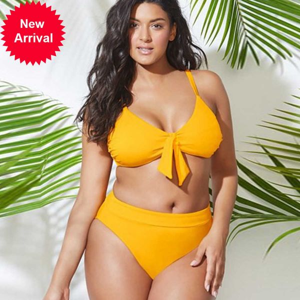 

high waist bikini plus size swimwear women 2021 bow-knot push up swimsuit female solid bathing suits summer beach wear 4xl, White;black