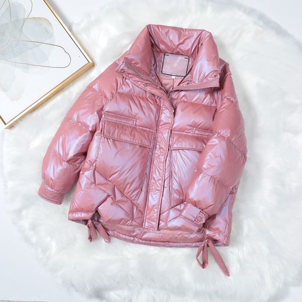 

2021 new winter women bright color loose short parkas thickness warm white duck down coat stand collar black outwear fl40