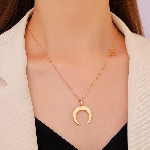 

pendant necklaces stars necklace women moon woman simple chain charms girls jewelry gold color trendy european metal halskette, Silver