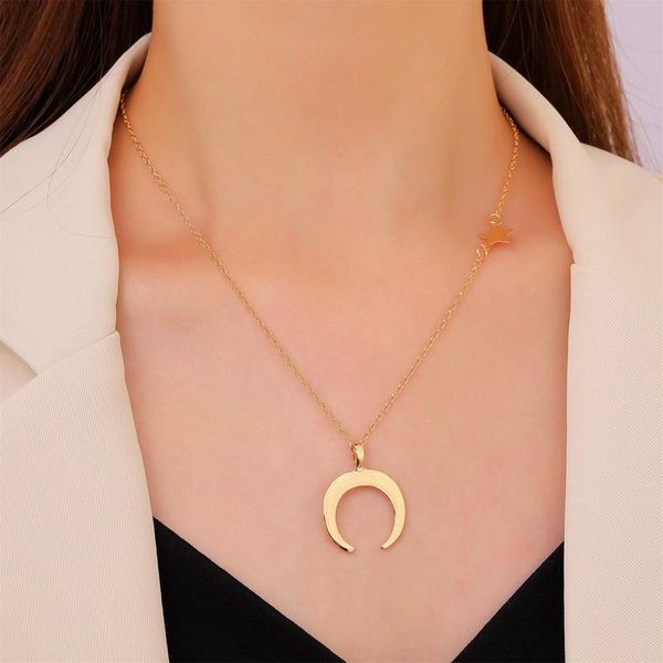 Collane con ciondolo Collana con stelle Donna Luna Donna Ciondoli a catena semplici Gioielli per ragazze Colore oro Halskette in metallo europeo alla moda