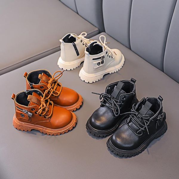 

boots 21-30 size spring autumn fashion children' baby boys girls leather british single kids shoes black, Black;grey