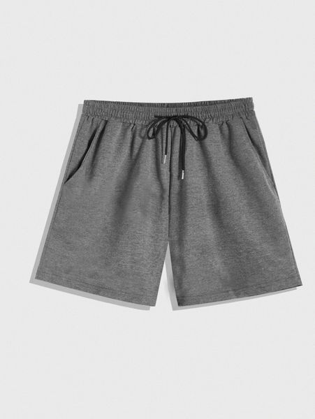 

men drawstring waist solid track shorts 72ym#, Black
