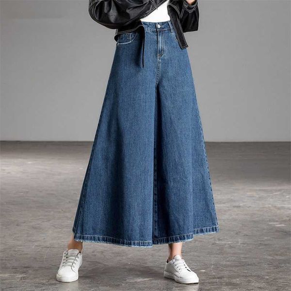 

spring summer korea fashion women high waist denim wide leg pants loose casual ankle-length vintage jeans plus size s899 210927, Blue