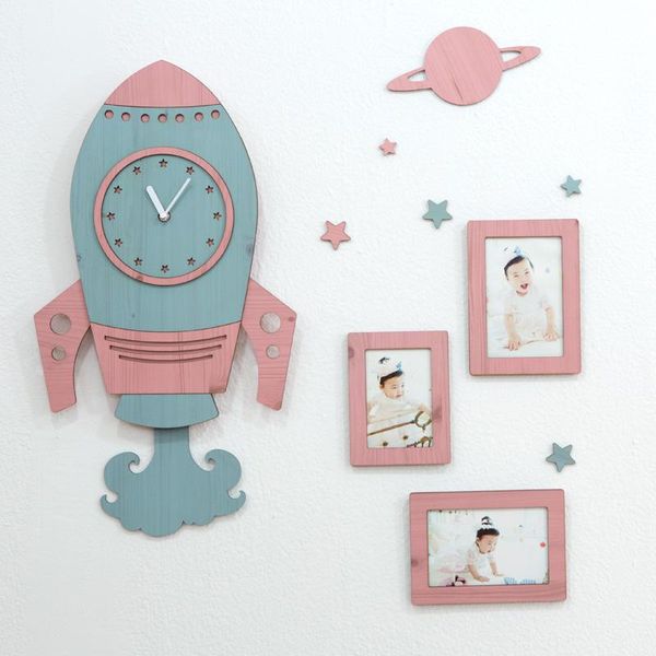 

wall clocks mandelda modern creative spaceship watch mdf wood 3d vintage diy battery operated home decorative clock for living room