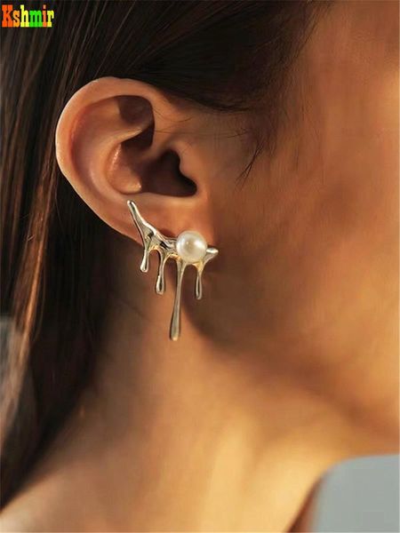 

dangle & chandelier kshmir irregular drip lava design pearl earrings women fashion web celebrity exaggerated personality jewelry gift, Silver