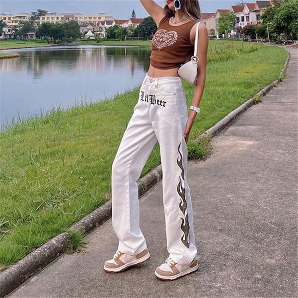 

women's jeans fashion spring and summer high waist embroidered buttons zipper all-match denim straight female pants, Blue