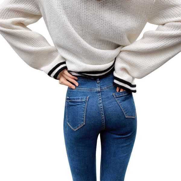 

new leggings product for women in spring/summer pencil women jeans slim korean version high-waist slimming web celebrity small-legged pants, Blue