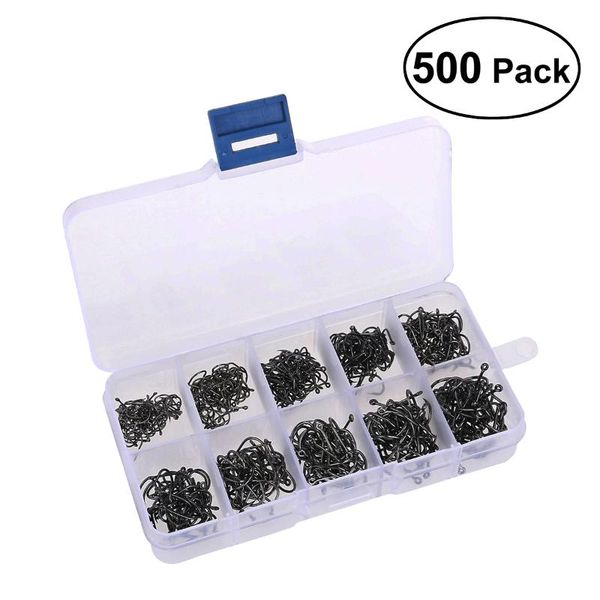 

tinksky a box of 500pcs 10 different sizes fishing hooks fish hooks fishhooks fishing barbed carp sea tackle accessories