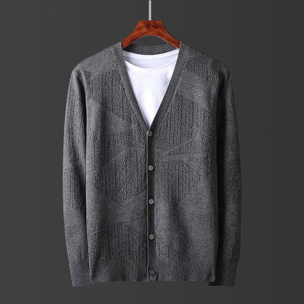 

men's jackets 2021 fashion autumn warm solid simple classic knitted sweaters v-neck cardigan coats male casual knitwear clothing, Black;brown