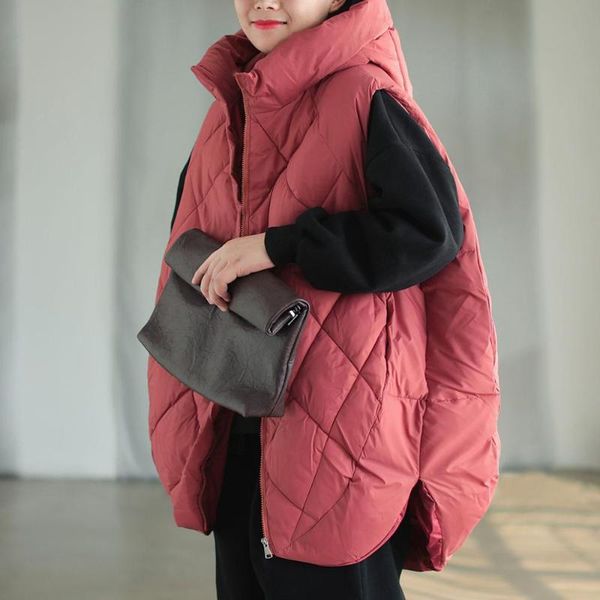 

women's vests 2021 winter style literary retro casual hooded cotton-padded jacket loose padded vest waistcoat wild warmth, Black;white