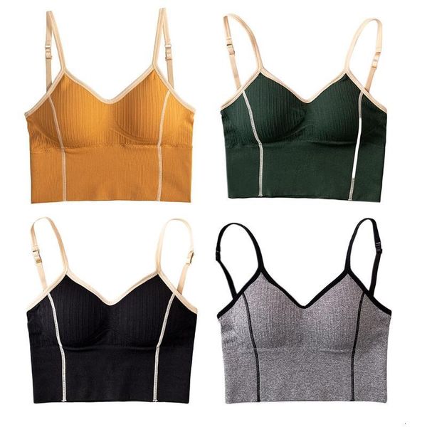 

summer girls tank crop seamless u-shaped back tube cami vest female sports underwear bra bralette brassiere, Red;black