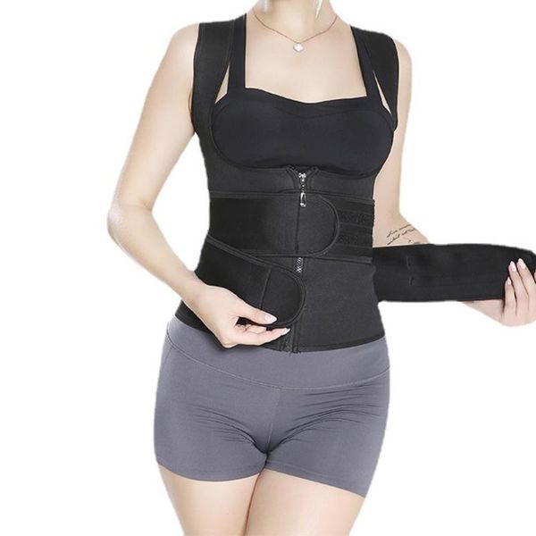 

gym clothing body shaper sauna vest waist trainer double belt sweat shirt corset abdomen slimming shapewear fat burn fitness unisex, White;black