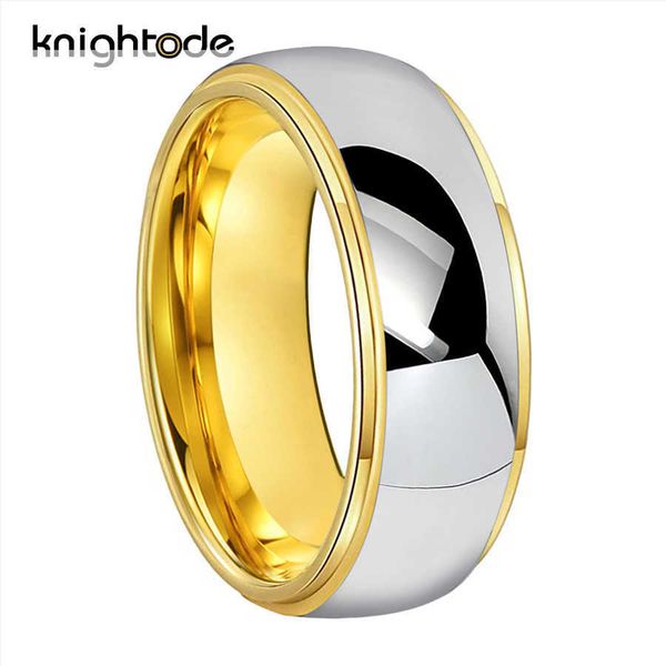 6 / 8mm moda tungstênio carboneto de casamento banda homens mulheres noivado anel anel amante's jóias ouro pisado cúpula polimento conforto ajuste