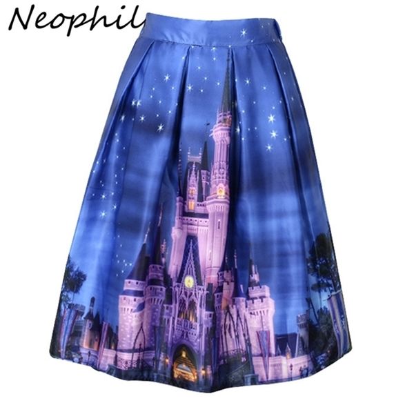 

neophil womens skirts high waist skater flared saias building printed pleated blue vintage ball gown ladies faldas s1607028 210310, Black