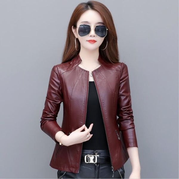 

women's jackets plus size m-4xl leather jacket women coat 2021 fashion short motorcycle female, Black;brown