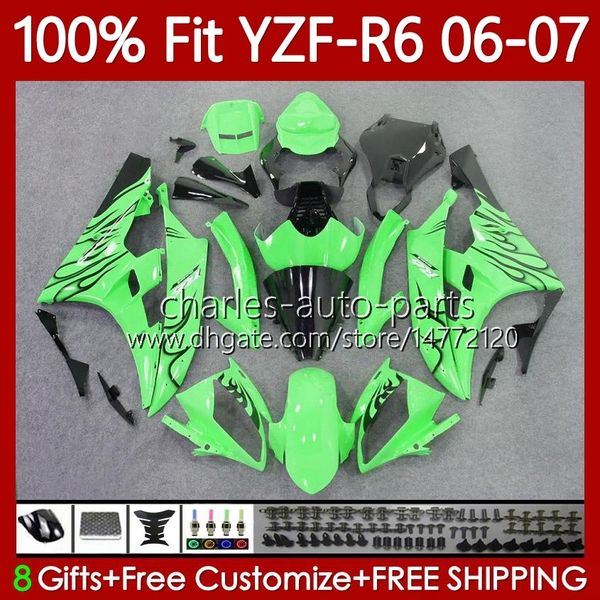 Carrozzeria OEM adatta al 100% per YAMAHA MOTO YZF-R6 YZF600 YZF R 6 600 CC 2006-2007 Corpo 98No.54 YZF R6 600CC YZFR6 06 07 YZF-600 2006 2007 Greenflames Kit carenatura per stampi ad iniezione