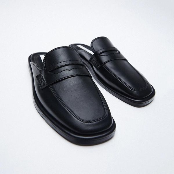 

slippers shoes woman 2021 shallow soft pantofle cover toe luxury slides comfort summer flat designer fashion bonded leather, Black