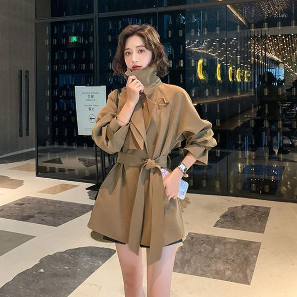 

women's trench coats women fashion with belt coat vintage long sleeve outerwear chic overcoat korean jacket casaco feminino chaquetas d, Tan;black