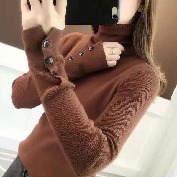 

women's sweaters cultivate one's morality of fund 2021 autumn winters long-sleeved heaps turtleneck female tight sweater, White;black