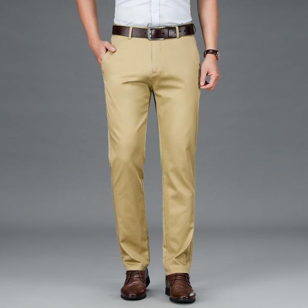 

2021 spring summer bamboo fiber lightweight pants business casual classic brand men's fitted straight trousers, Black