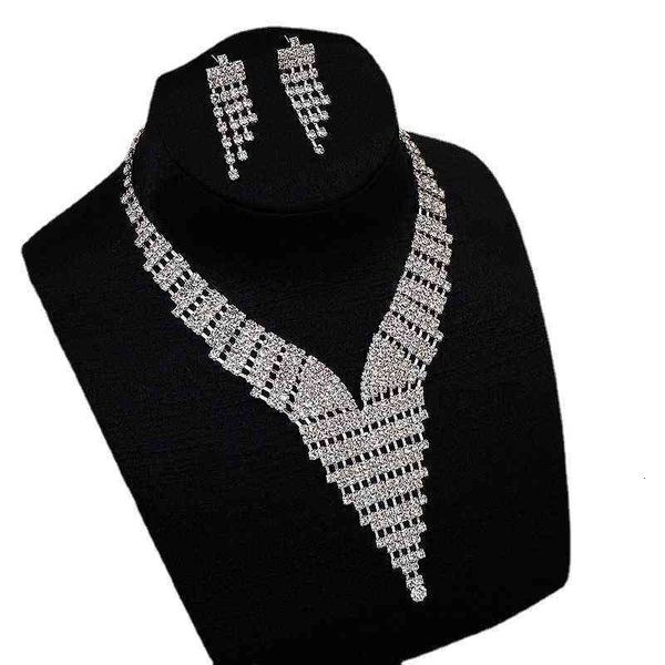 

selling luxury claw chain diamond necklace earring set two-piece banquet dress wedding accessories, Silver